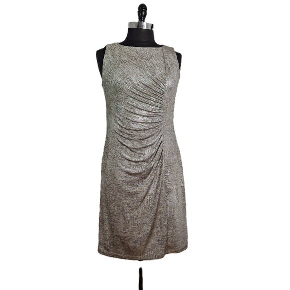 Wrap Dress Bodycon Ombre Ruched Cocktail Length Lux Silver Gold Size 14 - Picture 3 of 13